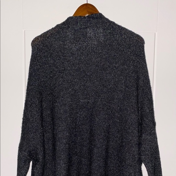 Zara Women Grey Drape Open Front Black Knit Sweater Cardigan Medium - Picture 5 of 8